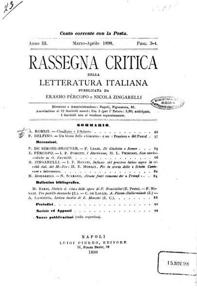 Rassegna critica della letteratura italiana