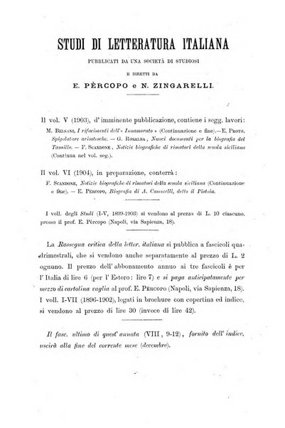 Rassegna critica della letteratura italiana