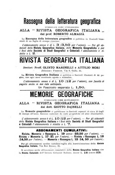 Rassegna della letteratura geografica pubblicata ogni bimestre come supplemento alla Rivista geografica italiana dal prof. Roberto Almagia