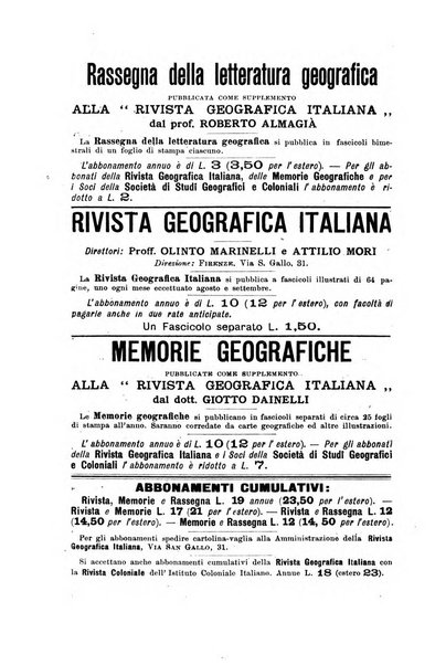 Rassegna della letteratura geografica pubblicata ogni bimestre come supplemento alla Rivista geografica italiana dal prof. Roberto Almagia