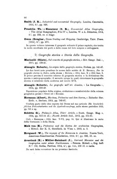 Rassegna della letteratura geografica pubblicata ogni bimestre come supplemento alla Rivista geografica italiana dal prof. Roberto Almagia