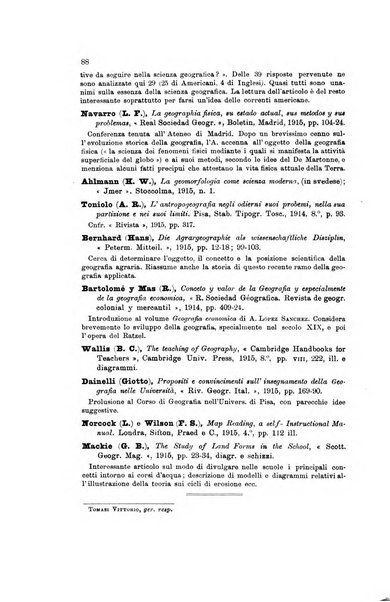 Rassegna della letteratura geografica pubblicata ogni bimestre come supplemento alla Rivista geografica italiana dal prof. Roberto Almagia