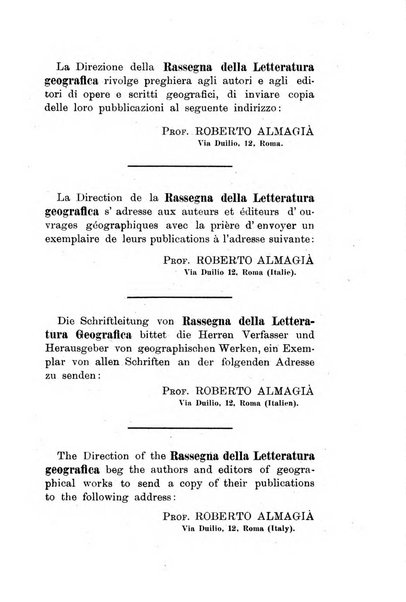 Rassegna della letteratura geografica pubblicata ogni bimestre come supplemento alla Rivista geografica italiana dal prof. Roberto Almagia