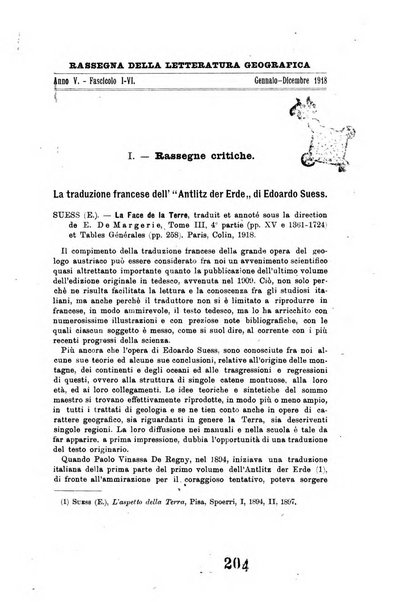 Rassegna della letteratura geografica pubblicata ogni bimestre come supplemento alla Rivista geografica italiana dal prof. Roberto Almagia