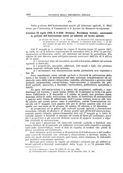 Rassegna della previdenza sociale assicurazioni e legislazione sociale, infortuni e igiene del lavoro