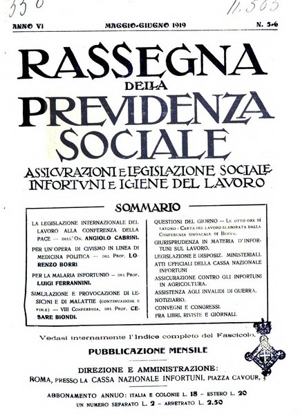 Rassegna della previdenza sociale assicurazioni e legislazione sociale, infortuni e igiene del lavoro