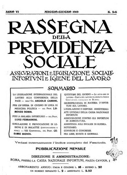 Rassegna della previdenza sociale assicurazioni e legislazione sociale, infortuni e igiene del lavoro