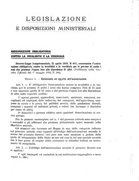 Rassegna della previdenza sociale assicurazioni e legislazione sociale, infortuni e igiene del lavoro