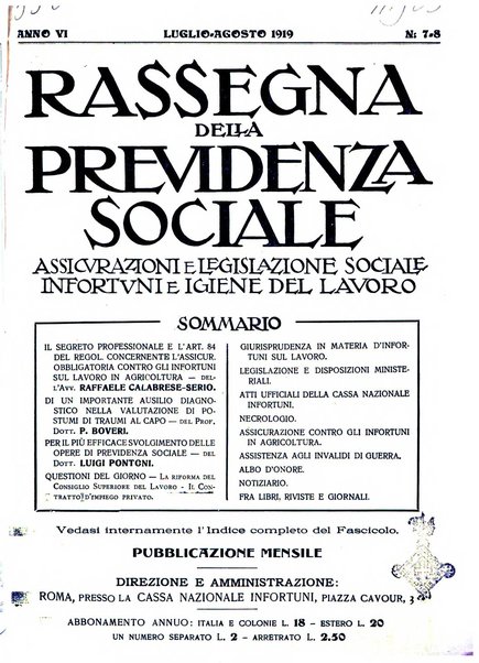 Rassegna della previdenza sociale assicurazioni e legislazione sociale, infortuni e igiene del lavoro