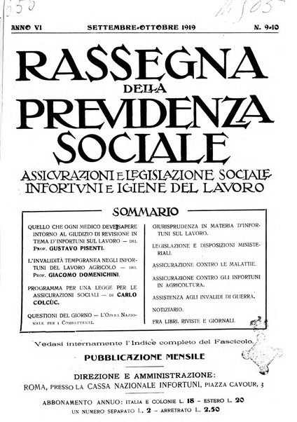 Rassegna della previdenza sociale assicurazioni e legislazione sociale, infortuni e igiene del lavoro