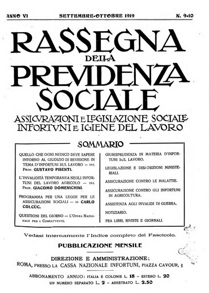 Rassegna della previdenza sociale assicurazioni e legislazione sociale, infortuni e igiene del lavoro