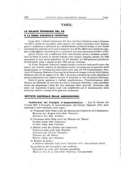 Rassegna della previdenza sociale assicurazioni e legislazione sociale, infortuni e igiene del lavoro