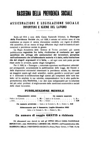 Rassegna della previdenza sociale assicurazioni e legislazione sociale, infortuni e igiene del lavoro