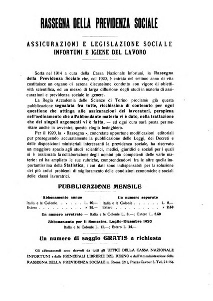 Rassegna della previdenza sociale assicurazioni e legislazione sociale, infortuni e igiene del lavoro