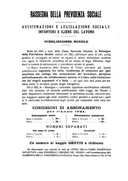 Rassegna della previdenza sociale assicurazioni e legislazione sociale, infortuni e igiene del lavoro