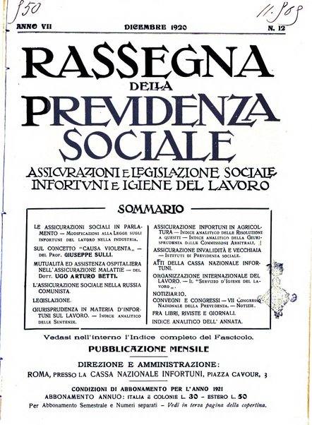 Rassegna della previdenza sociale assicurazioni e legislazione sociale, infortuni e igiene del lavoro