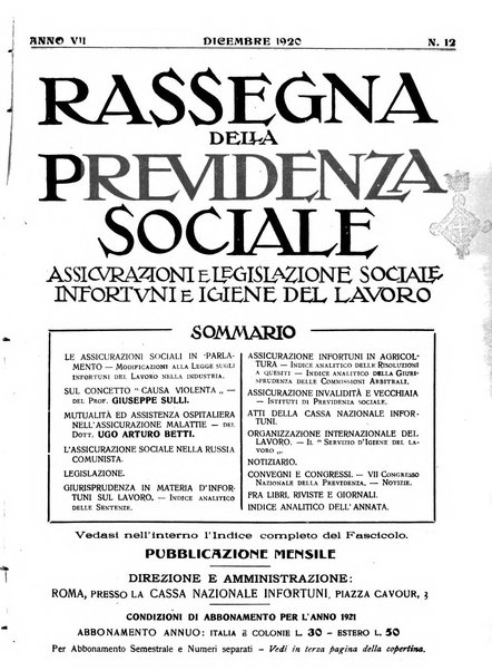 Rassegna della previdenza sociale assicurazioni e legislazione sociale, infortuni e igiene del lavoro