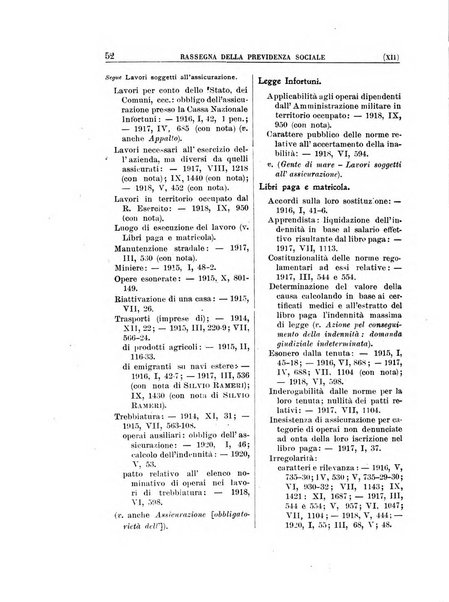 Rassegna della previdenza sociale assicurazioni e legislazione sociale, infortuni e igiene del lavoro