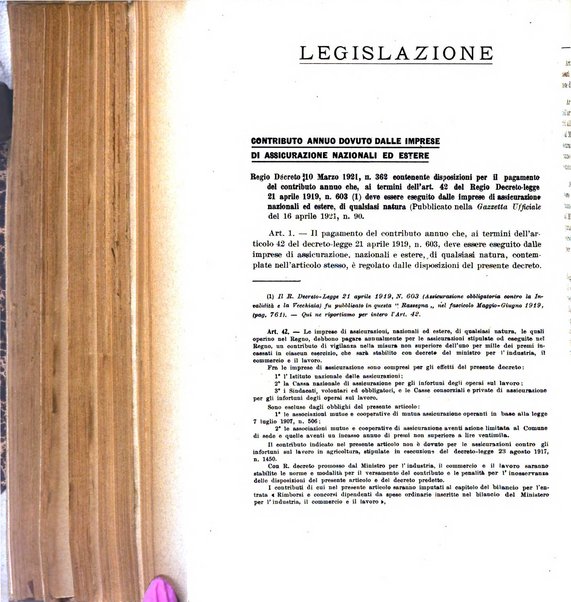 Rassegna della previdenza sociale assicurazioni e legislazione sociale, infortuni e igiene del lavoro