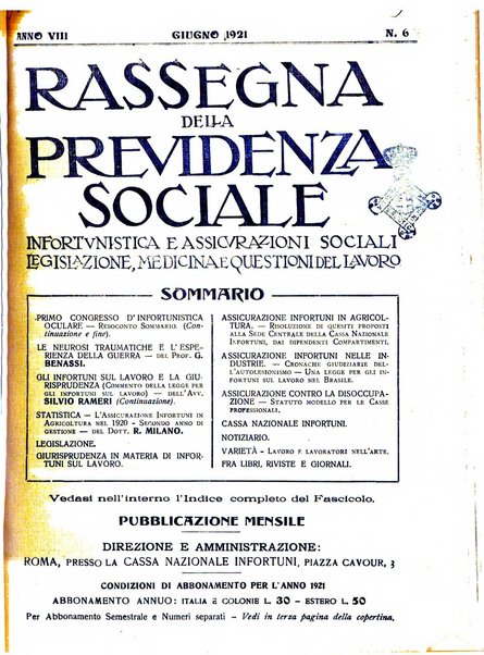 Rassegna della previdenza sociale assicurazioni e legislazione sociale, infortuni e igiene del lavoro