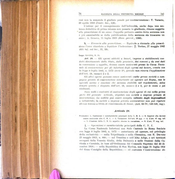 Rassegna della previdenza sociale assicurazioni e legislazione sociale, infortuni e igiene del lavoro