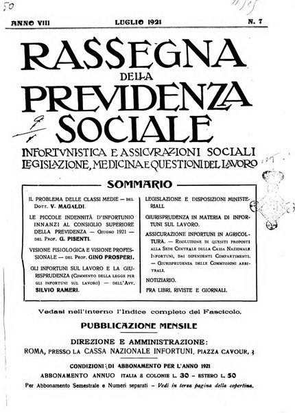 Rassegna della previdenza sociale assicurazioni e legislazione sociale, infortuni e igiene del lavoro