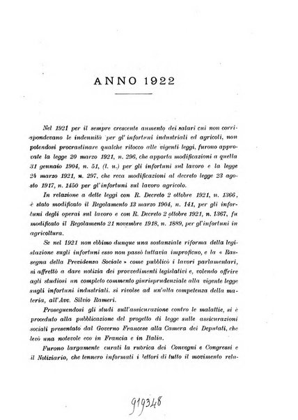 Rassegna della previdenza sociale assicurazioni e legislazione sociale, infortuni e igiene del lavoro