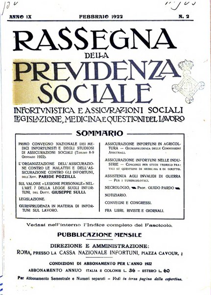 Rassegna della previdenza sociale assicurazioni e legislazione sociale, infortuni e igiene del lavoro