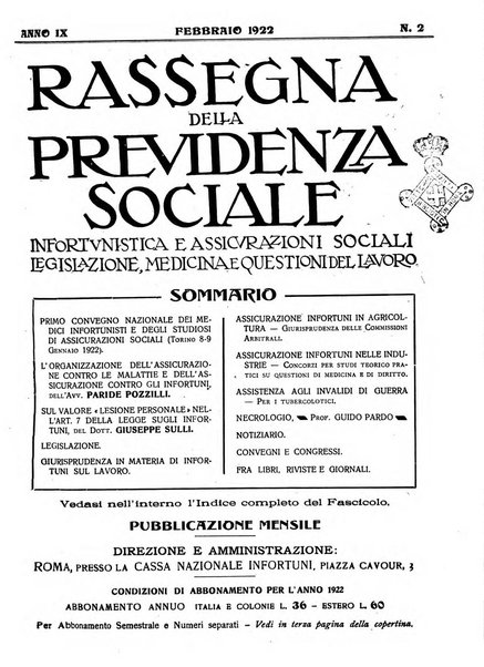 Rassegna della previdenza sociale assicurazioni e legislazione sociale, infortuni e igiene del lavoro