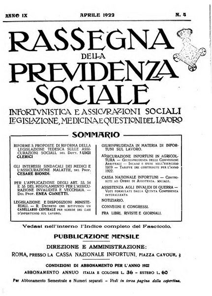 Rassegna della previdenza sociale assicurazioni e legislazione sociale, infortuni e igiene del lavoro