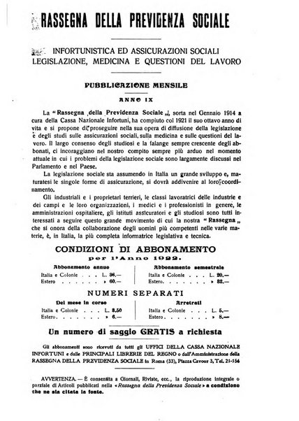 Rassegna della previdenza sociale assicurazioni e legislazione sociale, infortuni e igiene del lavoro