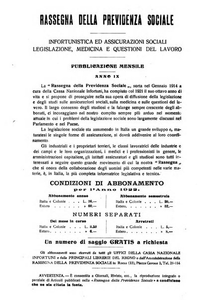 Rassegna della previdenza sociale assicurazioni e legislazione sociale, infortuni e igiene del lavoro