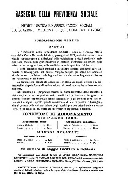 Rassegna della previdenza sociale assicurazioni e legislazione sociale, infortuni e igiene del lavoro