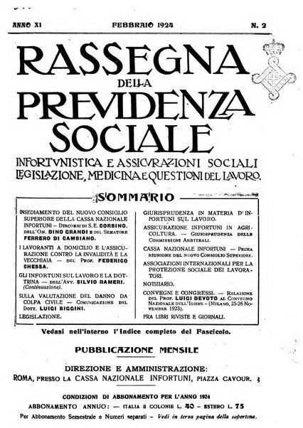 Rassegna della previdenza sociale assicurazioni e legislazione sociale, infortuni e igiene del lavoro