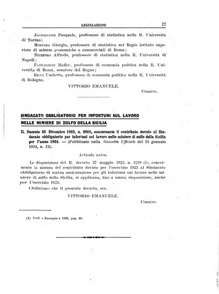 Rassegna della previdenza sociale assicurazioni e legislazione sociale, infortuni e igiene del lavoro