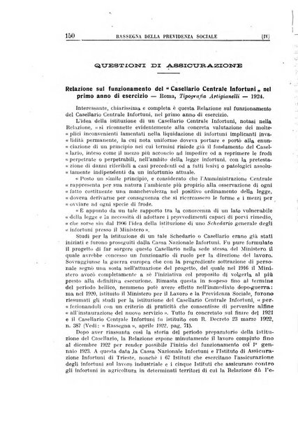 Rassegna della previdenza sociale assicurazioni e legislazione sociale, infortuni e igiene del lavoro