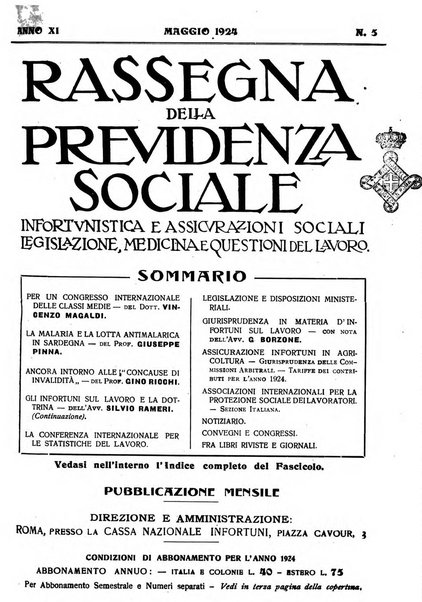 Rassegna della previdenza sociale assicurazioni e legislazione sociale, infortuni e igiene del lavoro