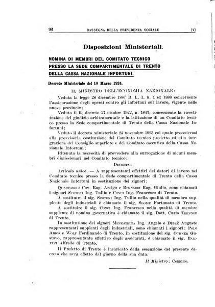 Rassegna della previdenza sociale assicurazioni e legislazione sociale, infortuni e igiene del lavoro