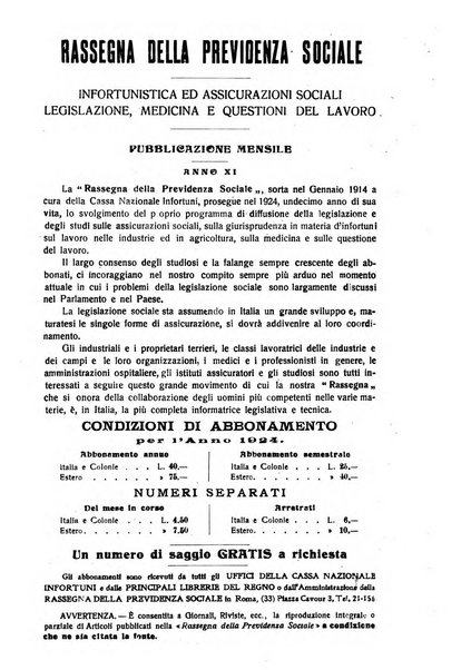 Rassegna della previdenza sociale assicurazioni e legislazione sociale, infortuni e igiene del lavoro