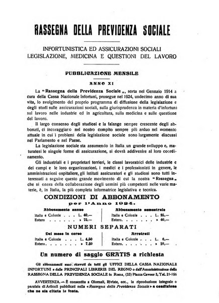 Rassegna della previdenza sociale assicurazioni e legislazione sociale, infortuni e igiene del lavoro