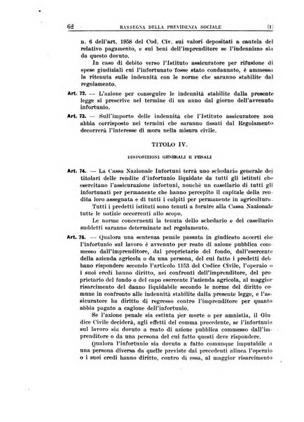 Rassegna della previdenza sociale assicurazioni e legislazione sociale, infortuni e igiene del lavoro