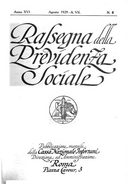 Rassegna della previdenza sociale assicurazioni e legislazione sociale, infortuni e igiene del lavoro