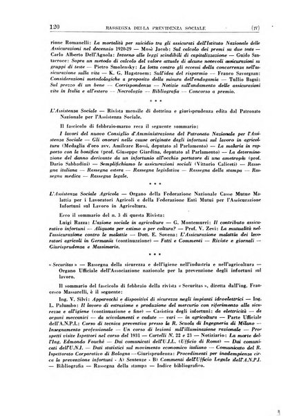 Rassegna della previdenza sociale assicurazioni e legislazione sociale, infortuni e igiene del lavoro