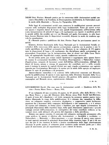 Rassegna della previdenza sociale assicurazioni e legislazione sociale, infortuni e igiene del lavoro