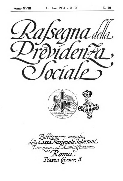 Rassegna della previdenza sociale assicurazioni e legislazione sociale, infortuni e igiene del lavoro