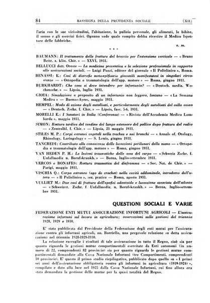 Rassegna della previdenza sociale assicurazioni e legislazione sociale, infortuni e igiene del lavoro