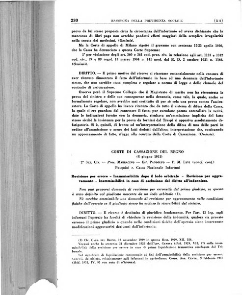 Rassegna della previdenza sociale assicurazioni e legislazione sociale, infortuni e igiene del lavoro