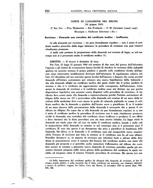 Rassegna della previdenza sociale assicurazioni e legislazione sociale, infortuni e igiene del lavoro