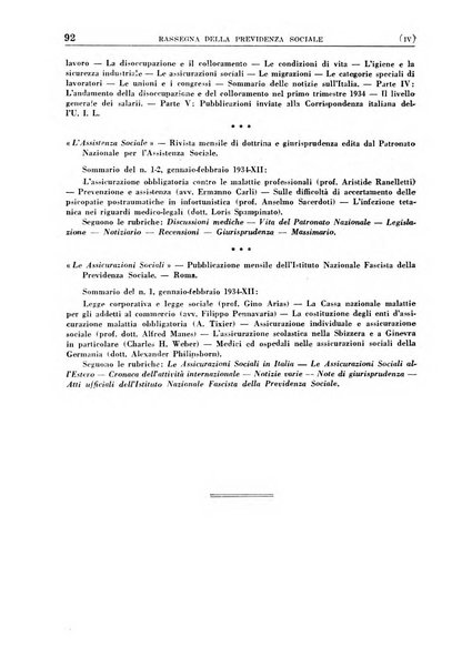 Rassegna della previdenza sociale assicurazioni e legislazione sociale, infortuni e igiene del lavoro