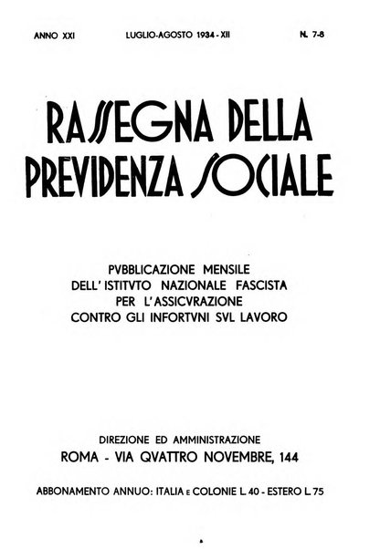 Rassegna della previdenza sociale assicurazioni e legislazione sociale, infortuni e igiene del lavoro